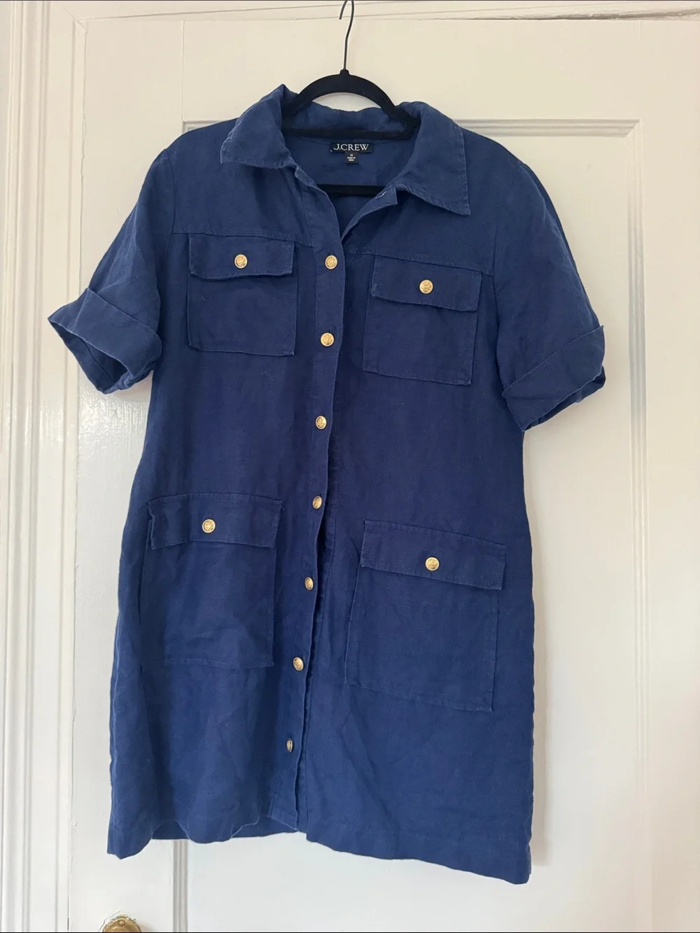 J. Crew Navy Linen Short-Sleeve Button-Front Gamine Shirt Dress